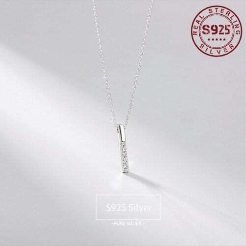 Women Necklace Real 925 Sterling Silver Crystal Square Bar Pendants Elegant Temperament Bride Wedding Necklace Jewelry