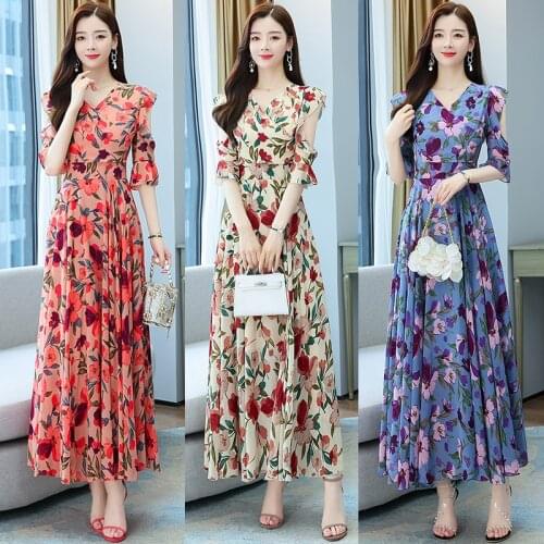 2021 New Vestidos Casual Beach Sexy Female V-Neck Chiffon 4XL Robe Womens Ruffles Short Sleeve Zipper Summer Long Lady Dresses