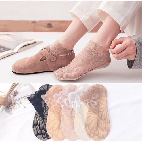 1 Pair Breathable Ultra Thin Mesh Cotton Short Socks Lace Hollow Out Ladies Elastic Boat Socks Spring Summer Fashion Female Sox