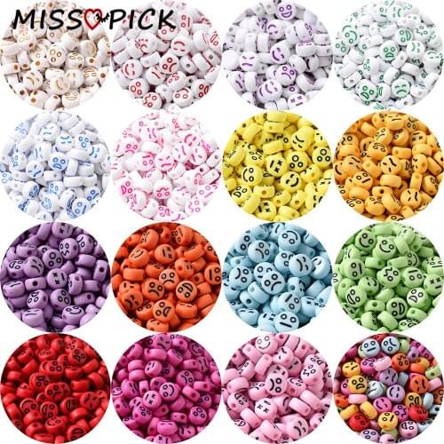 100pcs Acrylic Beads Multicolor Round Flat Expression Loose Spacer Beads for Jewelry Making DIY Bracelet Necklace Accessories