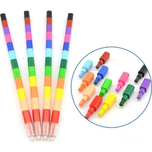 12 Colors Crayon Creative Building Blocks Crayon Non-toxic Cute Color Graffiti Pens For Painting Stationery Student for kids