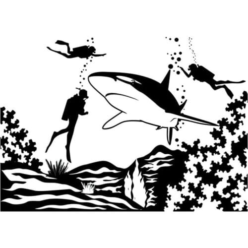 14cm*10cm Car Styling Diving Shark Funny Car Stickers Accessories S2-0363