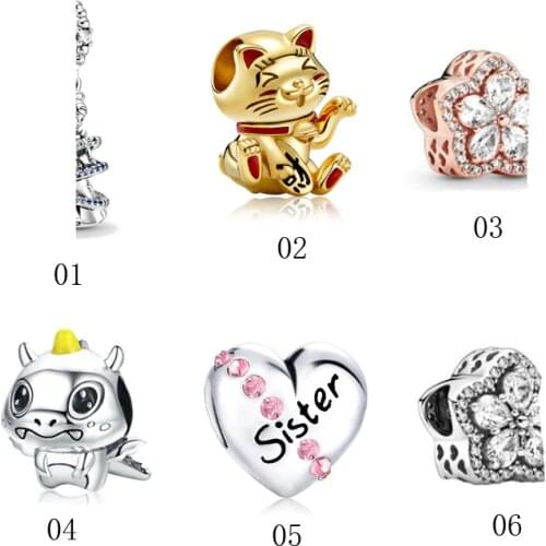5PCS Silver Plated Lucky Cat Magic Monent Girl Crystal Flower Dragon Beads Fit DIY European Bracelet Women Men Jewelry Making