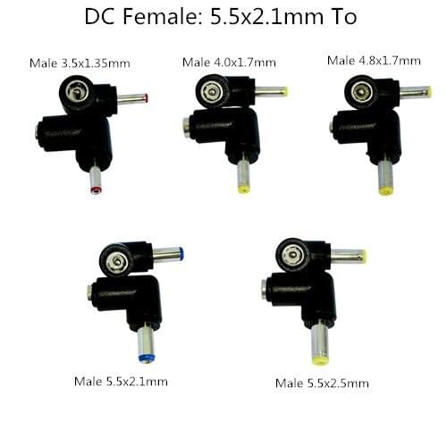 50Pcs Right Angle Female 5.5*2.1mm To Male DC Power Plug Header Adapter, 3.5*1.35mm,4.0*1.7mm,4.8*1.7mm,5.5*2.1mm,5.5*2.5mm