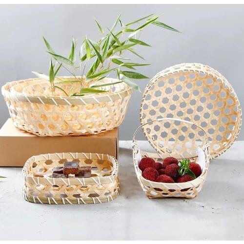 Bamboo Woven Basket Drain Basket Fruit Baskets Party Organizer Wedding Decoration Kitchen Desktop Decoration Accessories