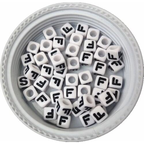 Free Shipping 7*7MM 1800PCS Cube Single Black F Printing Acrylic Letter Beads Plastic Big Hole Square Alphabet Letters Beads
