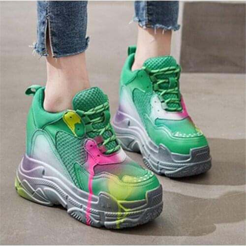 2020 New Fashion Women Real Leather Fashion Sneakers Breathable High Heel Platform Wedge Height Increasing Casual Party Boots