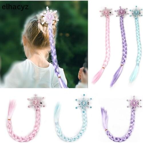 Girls Glitter Snowflake Hair Clip Kids Fashion Princess Wig Braids Barrettes Rhinestone Party Headwear Cosplay Hair Accessories