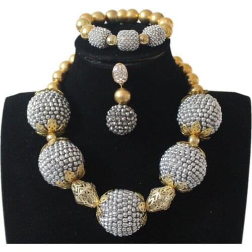 Dudo Store African Beads Balls Dubai Necklace Set With Gold Divider Crystal Beaded Jewellery Set 3 Pieces Christmas Set