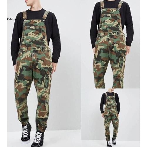 New Fashion Camouflage Jeans Denim Overalls Men Casual Wash Skinny Bib Overalls Jeans Male Jumpsuit Jean Pant