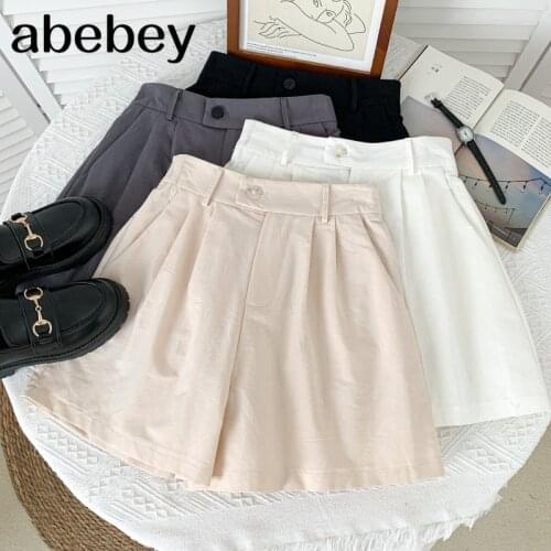 Temperament Versatile solid Shorts elastic waist high waist pleated loose casual wide leg Shorts 2021 New Summer Women