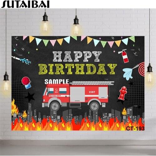 Firefighter Birthday Party Backdrop Fireman Fire Truck Photography Background Boy Baby Party Decorations Banner Photo Backdrop
