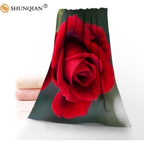 Hot Custom Red Roses Flower Towel Printed Cotton Face/Bath Towels Microfiber Fabric For Kids Men Women Shower Towels A7.24-1