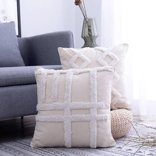 Cushion Cover Beige Boho Pillowcase Tufted Handmade Woven Pillowcase Sofa Bed Cover For Home Living Room Decor 45x 45cm