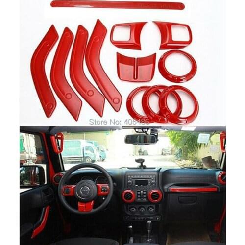 Free shipping 12 pic Interior Mouldings Full Set Interior Decoration Trim Kit For Jeep Wrangler Cab 4 Door 2011 - 2015