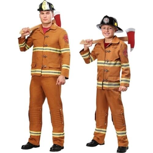 New Firefighter Cosplay Halloween Costumes for Kids Children adult Fire Police Clothing Fireman Uniform for Boy men Costume Set
