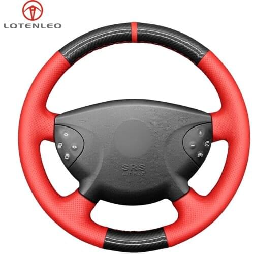 LQTENLEO Carbon Fiber Red Leather Hand-stitched Car Steering Wheel Cover For Mercedes-Benz W210 E240 E63 E320 E280 2002-2005