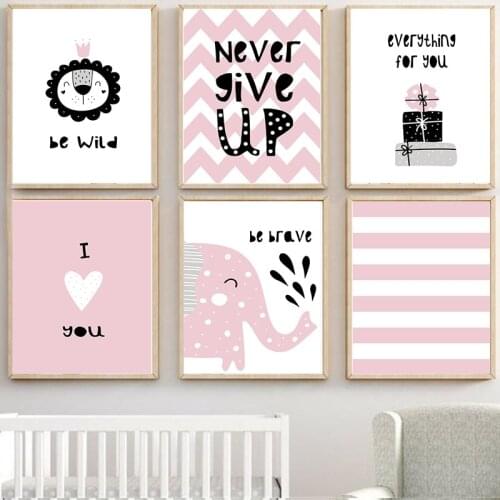 Cute Cartoon Animal Prints Decorative Painting Childrens Room Baby Girls Room Decor Kindergarten Frameless Painting Canvas Art