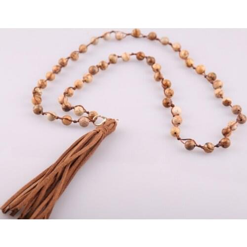 MOODPC Free Shipping fashion Picture Stones Long Tassel Pendant Necklace Handmade Women Jewelry