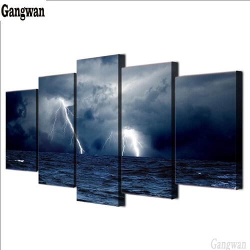 5 piece diamond painting cloud waves sea ocean storm lightning Painting seascape 3d embroidery cross stitch home decoration art