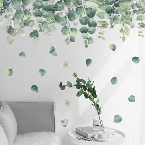 Zerolife Wall Sticker Green Vine Big Palm Leaf Tropical Plant Waterproof Removable Leaves For Living Room Shooting Home Decor