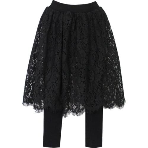 Newest 3-14Y Children Sweet Kids Girl Hollow Lace Tulle Skirt Pants Culotte Pantskirt Leggings Autumn Winter Clothes
