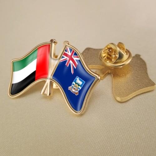 United Arab Emirates and Falkland Islands Crossed Double Friendship Flags Lapel Pins Brooch Badges