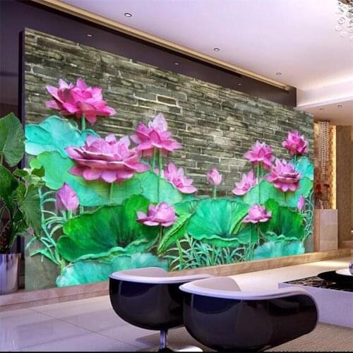 Beibehang Wallpaper custom large-scale high-end new Chinese large 3D stereo lotus relief background wall decorative painting