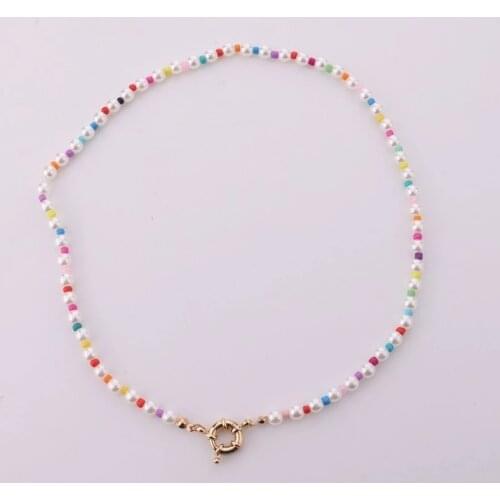 New Women Fashion Necklace Colorful Bead Necklaces Geometric Round Pearl Necklace Lady Clavicle Chain New Trend Female Jewelry