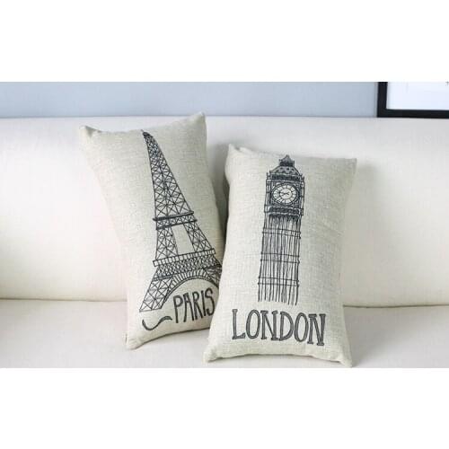 Paris pillow cover, creative Simple lines Eiffel Tower Big Ben London Paris waist pillow case pillowcase wholesale