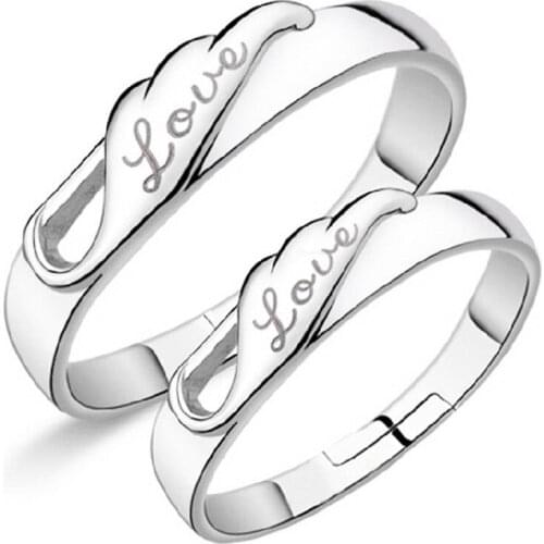 100% 925 sterling silver romantic love letter lovers`couple rings jewelry women men wedding gift drop shipping wholesale