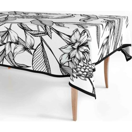 The Mia Gift Decorative Elegant Presentation Service For Eat Leaf Pattern Black White Color Table Cloth Rectangle 230x150 cm