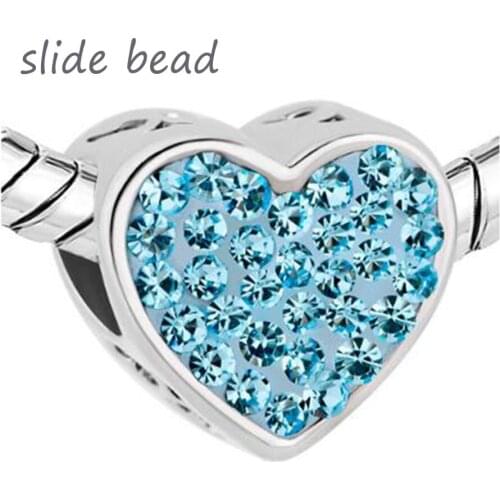 Fit Pandora charm bracelets Mom Blue Crystal Heart For Beads Charms Bracelets beads for jewelry making