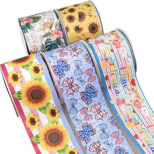 Sunflower Spring Independence Day Cartoon Printed Grosgrain Ribbon Party Decoration 10 Yards DIY Bow Bag Material Handmade 10Y
