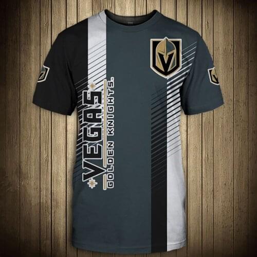 Vegas fashion casual men Golden Knights t-shirt Black and white striped metal helmet print cool tops
