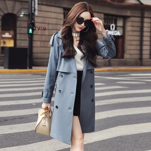 Trench Coats Women Double-breasted Belt Autumn 2020 Womens Fashion Solid Color Overcoat Slim Waist Temperament Windbreaker Z915