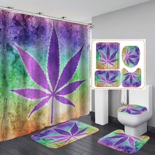4pcs/set Maple Leaf Series Waterproof Shower Curtain Mat Bathroom Decoration