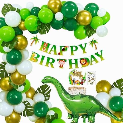 80pcs Jungle Dinosaur Balloons Garland with Palm Leaves Green Gold Balloons Monkey Foil Balloon Kids Birthday Party Decorations