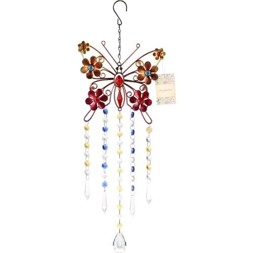 Xinkulas Hanging Suncatcher Iron Butterfly with Crystal Icicle Prisms Chandelier Pendant Home Garden Decoration