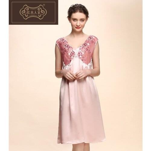Women Spring And Summer heavy real silk Sleeveless Nightdress luxurious Noble Sexy Mulberry silk night skirt Sleepshirts Linger