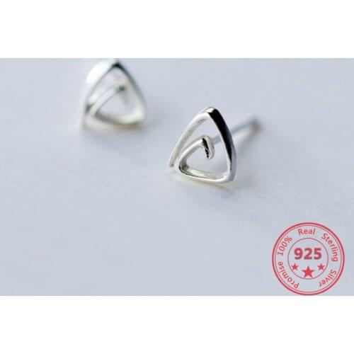 Punk Geometric spiral Mini Hollow TRiangle Stud Earrings Real 100% 925 Sterling Silver For Women Birthday Party Fine Jewelry