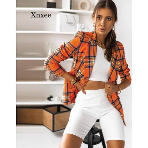 2021 Womens Blazer Collar Double-Breasted Plaid Slim Fit Fashion Office Ladies Fashion Casual Business Blazer