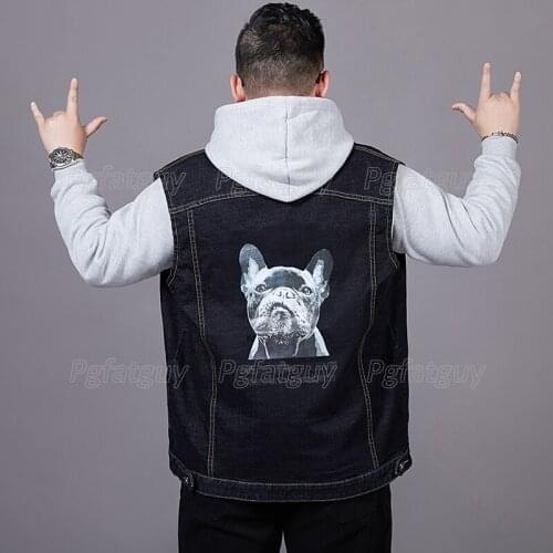 Plus Size M-6XL 7XL 8XL Denim Vest Mens Jacket Sleeveless Casual Waistcoat Mens Jean Coat Printed Slim Fit Male Jacket Cowboy