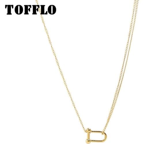 TOFFLO Stainless Steel Jewelry Horseshoe Pendant Necklace Womens Fashion Cavicle Chain BSP613