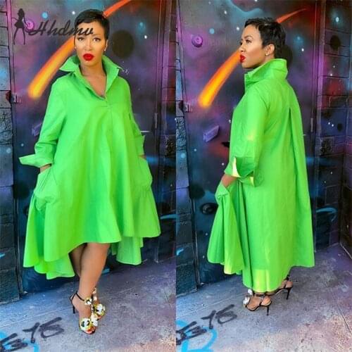 2020 Hot List Simple Free Holiday Free Chiffon Loose Fresh Clear Green Dress Young Full Sleeve Women Nature Maxi Dress