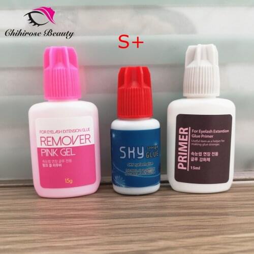 1 Set red cap Sky S+ type Glue Lash Primer pink gel Remover for Eyelash Extensions Glue Fast Dry Long Time Korea Black Glue