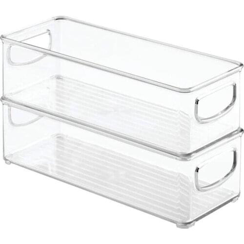 2Pcs Stackable Plastic Food Storage Bin with Handles for Kitchen Pantry, Cabinet, Refrigerator, Freezer - Organizer