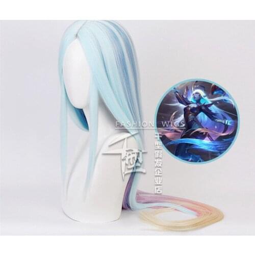 2020 LOL Dawnbringer Night Skin Soraka Wig Long Straight Mixed Color 2 Versions Cosplay Wig Halloween Synthetic Hair Wig Cap
