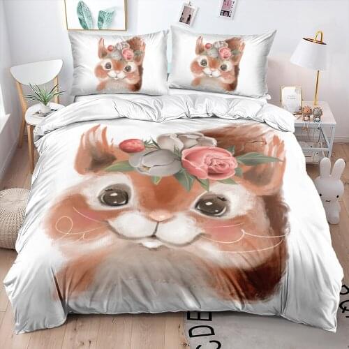 3D White Custom Animal Bedding Bags Quilt Covers Sets Pillow Cottoms Bed Linens Full Twin Single Double Size Squirrel Bedclothes