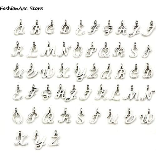 52Pcs/Set Bulk Lots Tibetan New Mix Charm 26 Letter A-Z Pendants Jewelry DIY